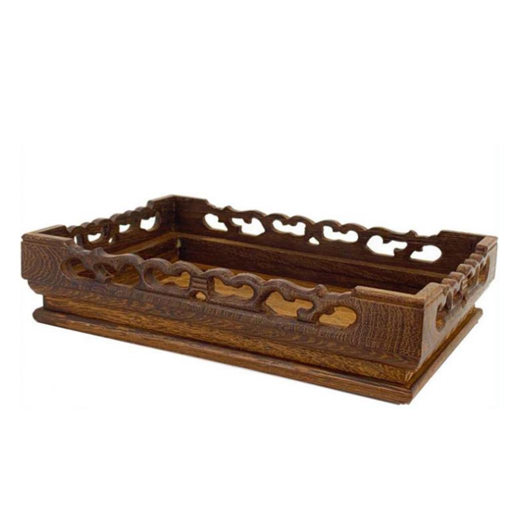 Rectangular Wooden Display Stand Carved Wood Antique Furniture Decoration Crafts Ornament Base L 17x11x3.8cm