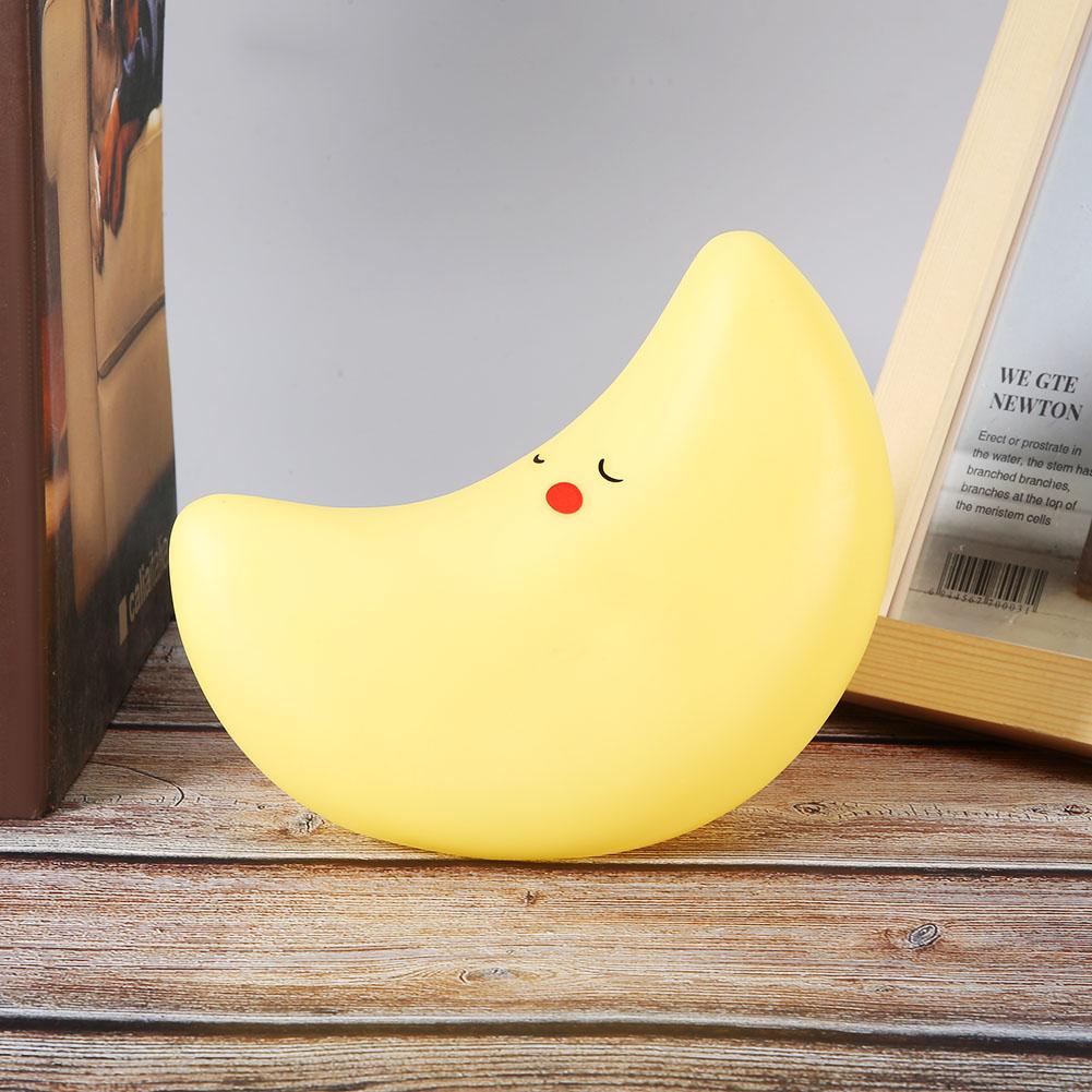 Silicone Yellow Cute Moon Shape LED Night Light Decoration Lamp for Children Room BedroomYellow