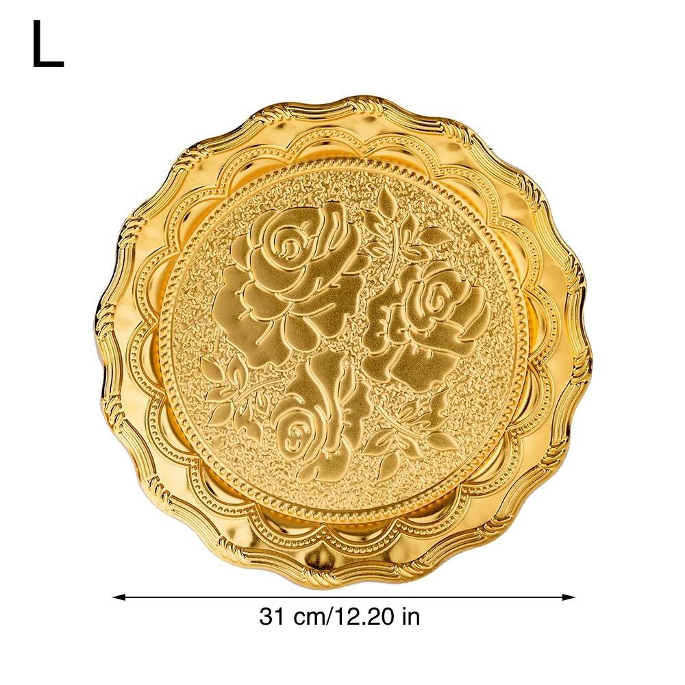 Flower Shape Design Metal Cake Tray With Exquisite Circle Plate Engraving Flower Golden Food Fruit Tray Party Wedding Decoration