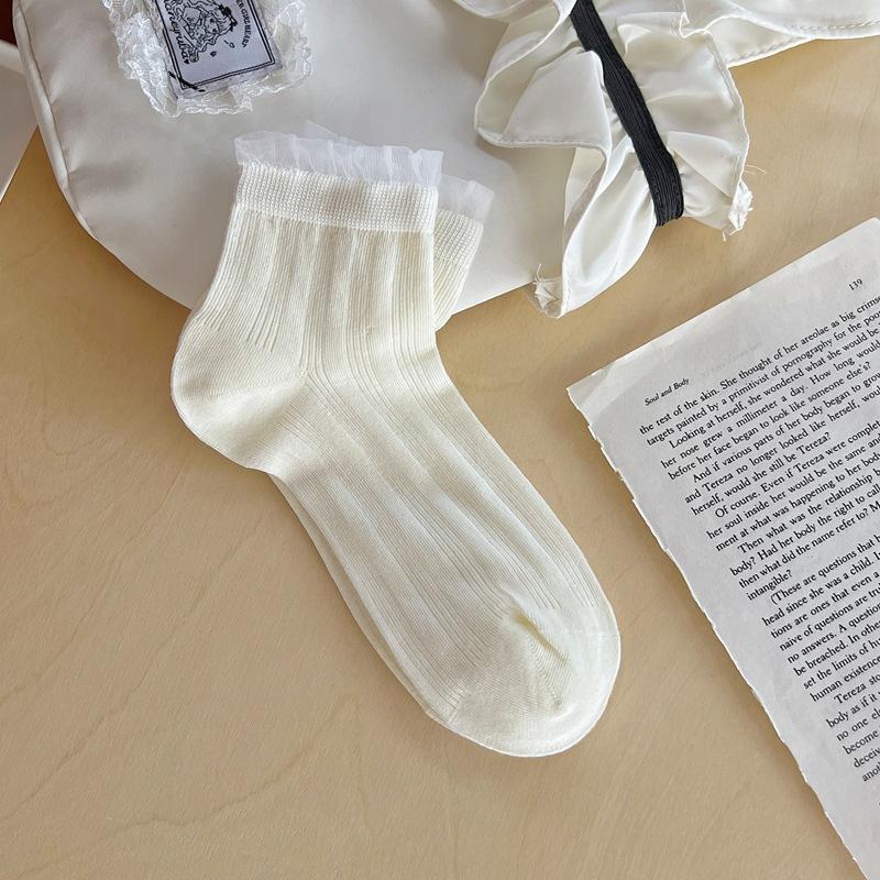 

Женские летние тонкие дышащие сетчатые кружевные носки в балетном стиле белого цвета 1 pair