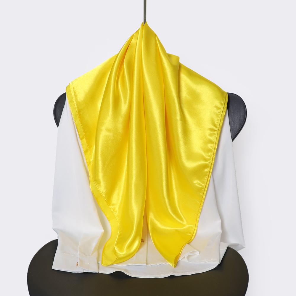 Classic Solid Colour Silk Scarf Women's Trendy Peplum Shawl Simulation Silk Wrap Turban 90cm Square Scarf