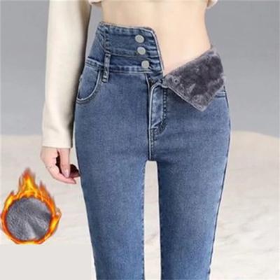 Fashion Loose High Waist Warm Women Jeans Plus Size Autumn Winter Plush Velvet Women Jeans Denim Pants Casual Slim Fit Vintage Ladies Trousers 30108
