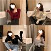 Autumn/Winter Women's Square Neck Long-Sleeve Slim Fit Solid Color Sweater - Gentle Style Two-in-One Design