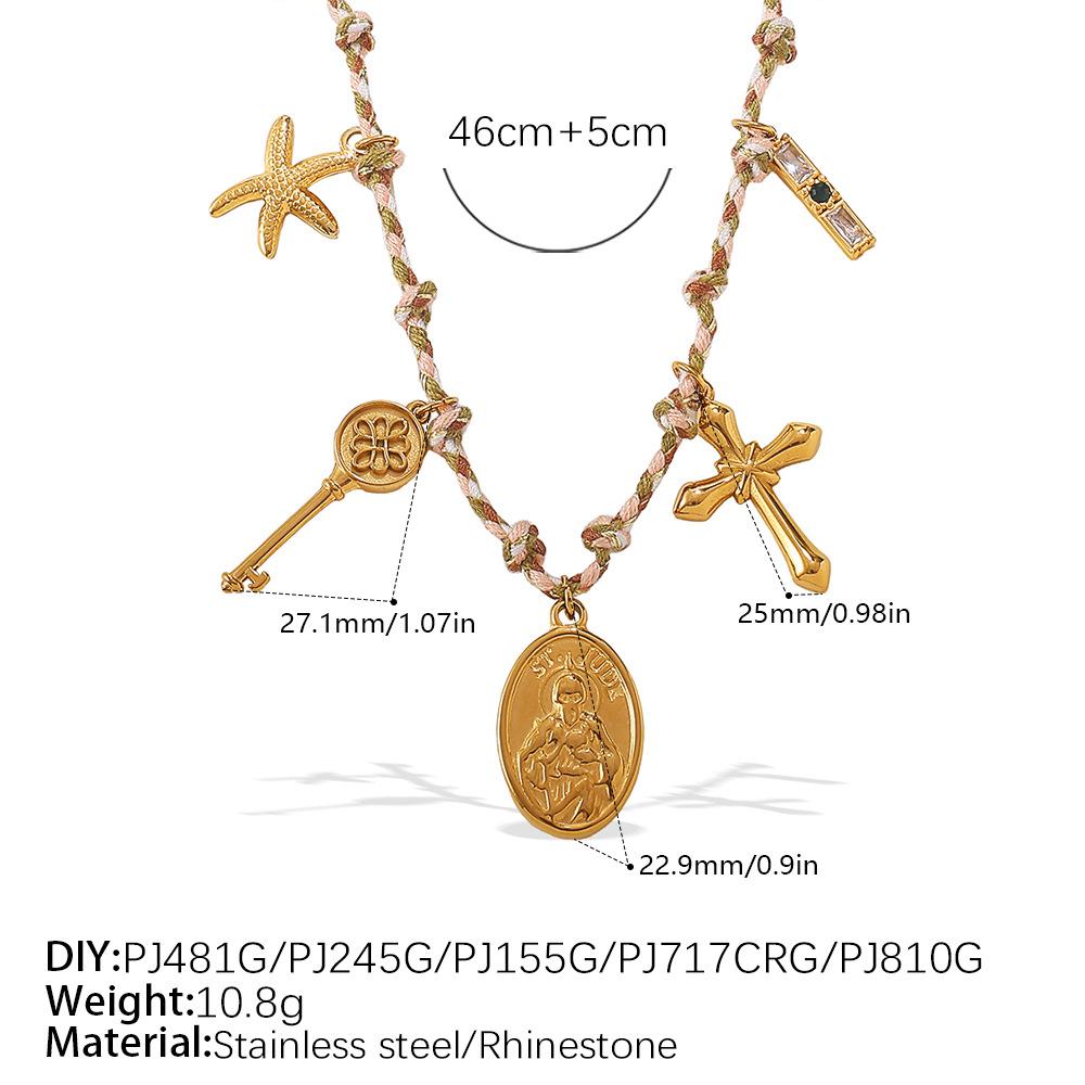 Vintage seaside style DIY freshwater pearl pendant bracelet stainless steel gold-plated ceramic pendant necklace female