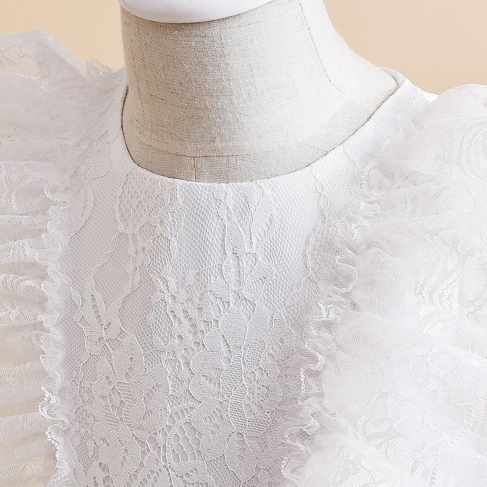 Flauschige Mädchen-Partykleider, weiße Spitze, Schleife, Bridemaid, Hochzeit, Prinzessin, Kinderkleid für Mädchen, halbe Ärmel, Geburtstagskleid, Kostüm