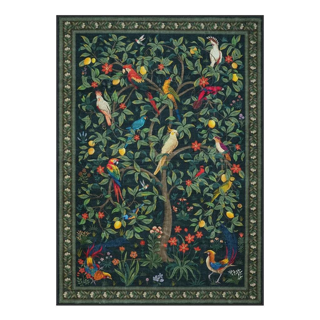 Maximalistischer Dschungelvogel Olivgrüner Teppich für Wohnzimmer Schlafzimmer Garderobe Küche Eingangstürmatte Rutschfest Balkon Flur Teppich