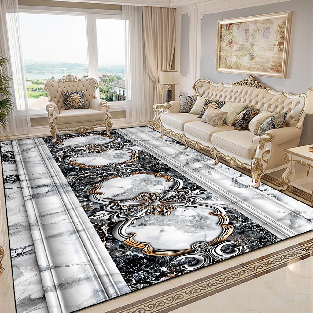 Luxury Golden Decorative Rug for Living Room European Style Parlor Decor Carpet for Rooms Non-slip Washable Lounge Sofa Foot Mat