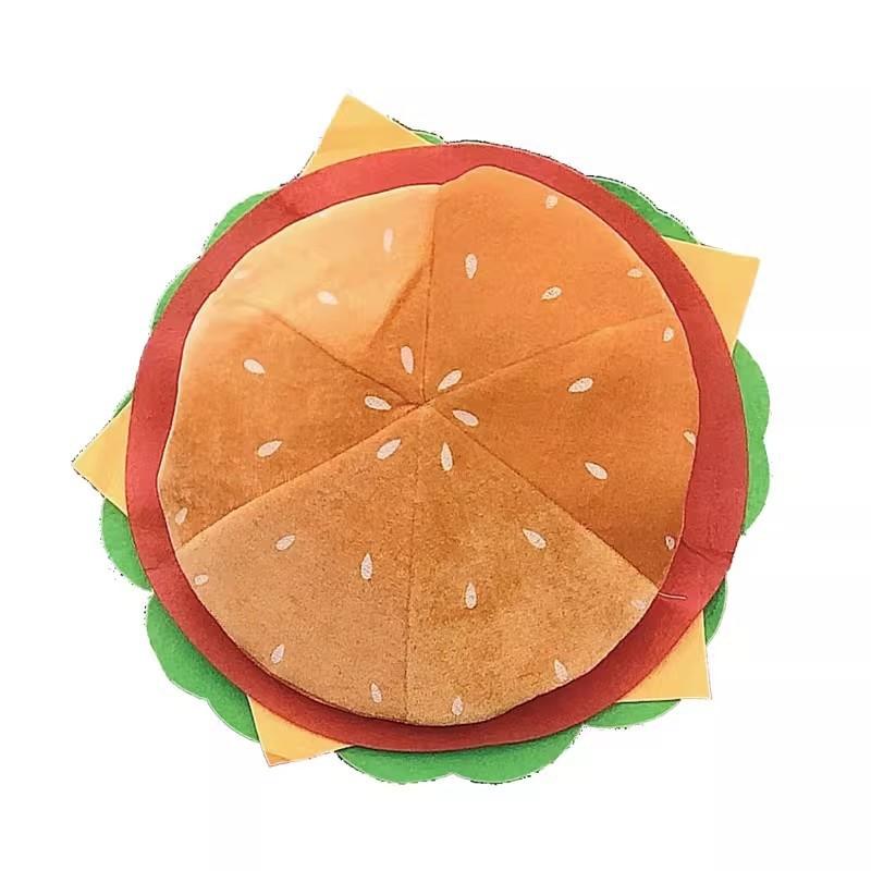 Nuovo Divertente Cappello Costume Hamburger Copricapo Cheeseburger Velluto Halloween Cappello Cosplay Pazzo Travestimento per Adulti Adolescenti - Un Preferito per le Feste