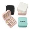 Hot  Custom Logo Pu Leather Small Square Jewelry Box Travel Jewellery Organizer Necklace Ring Earring Storage Gift Case