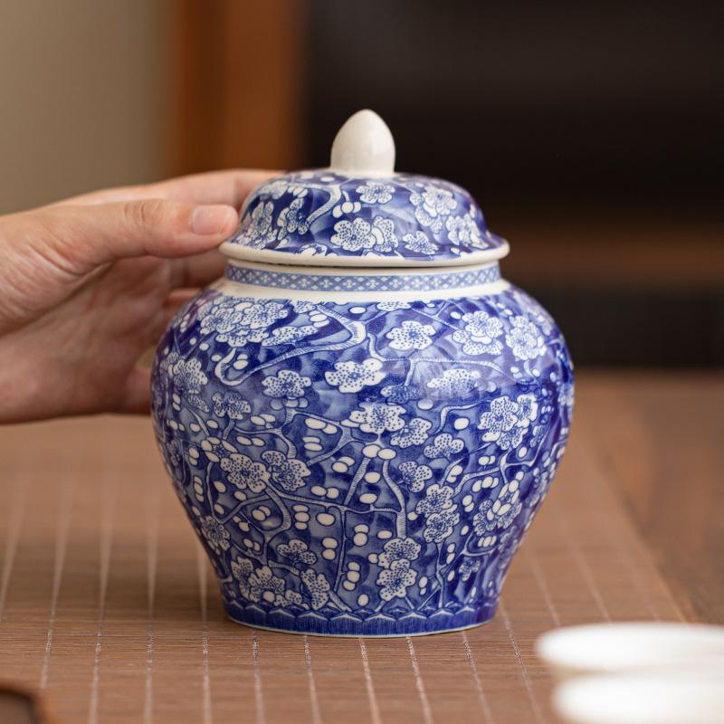 Creative Blue and White Porcelain Tea Canister Moisture-Proof Sealed Storage Jar Artistic Floral Ceramic Jar Storage Container