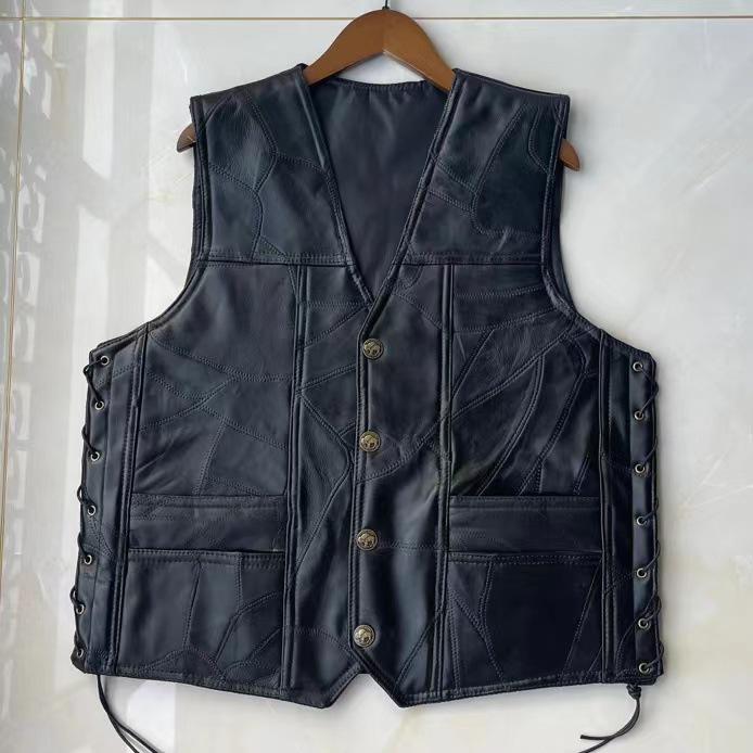 Men's Classic Brown Sheepskin Leather Motorcycle Vest - Plain, Sleeveless Riding Jacket