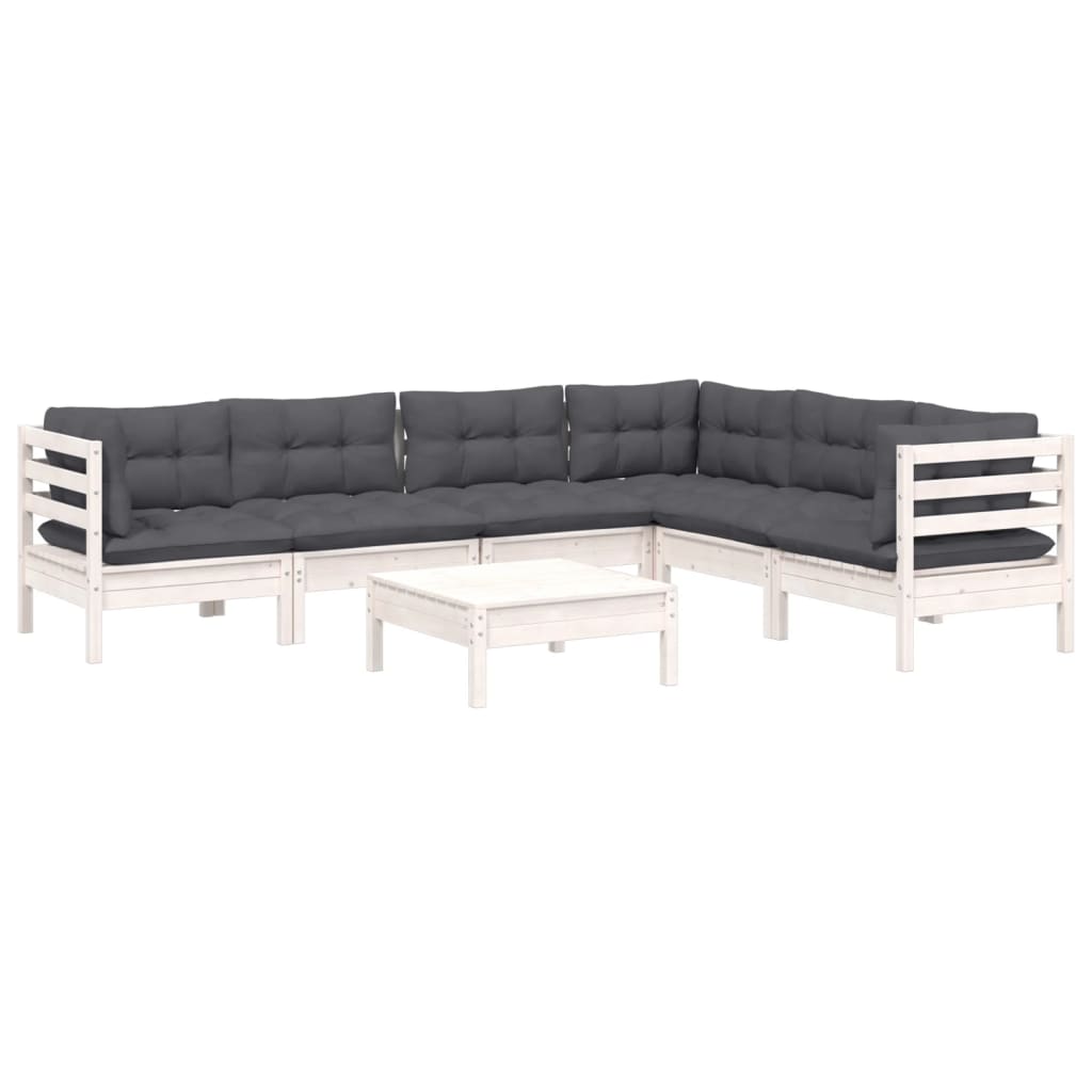 Vidaxl 7-Cz. Garden Lounge Set, With Cushions, White, Pine