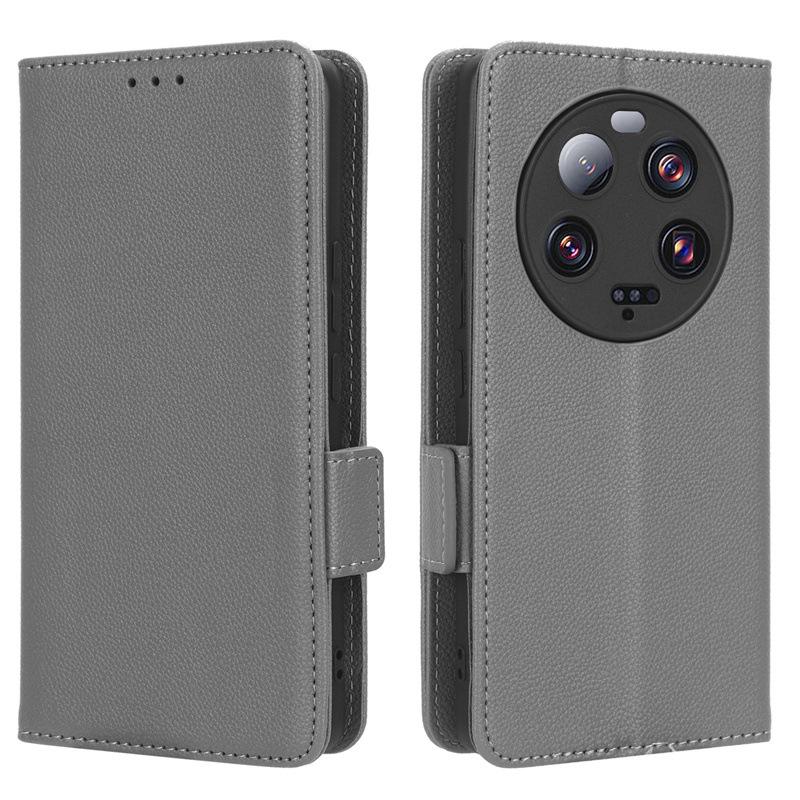 Xiaomi 13 Ultra Leather Flip Case with Card Holder - Lychee Pattern Protective Cover