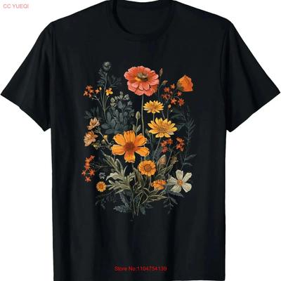 Vintage Flowers Floral Pressed Flower T Shirt Vintage Washed Unisex Slightly Stylish Streetwear Casual Stretched Homme
