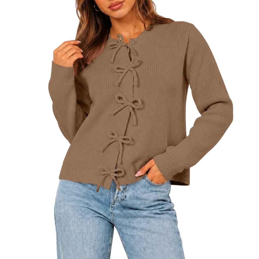 Women's Trendy Color Knit Cardigan with Neck for Casual Everyday Wear