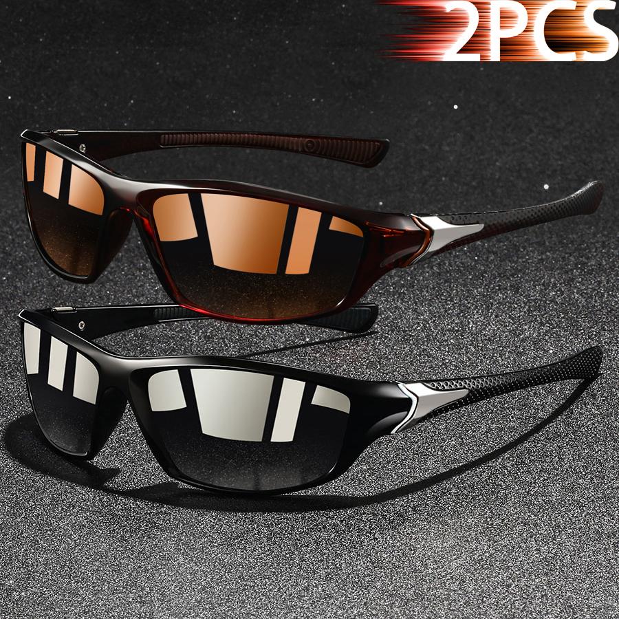 2 Pieces Fashion Vintage Sports Sunglasses Men Women Fishing Running Cycling  Sport Man Sun Glasses Anti-Glare UV400 Eyewear