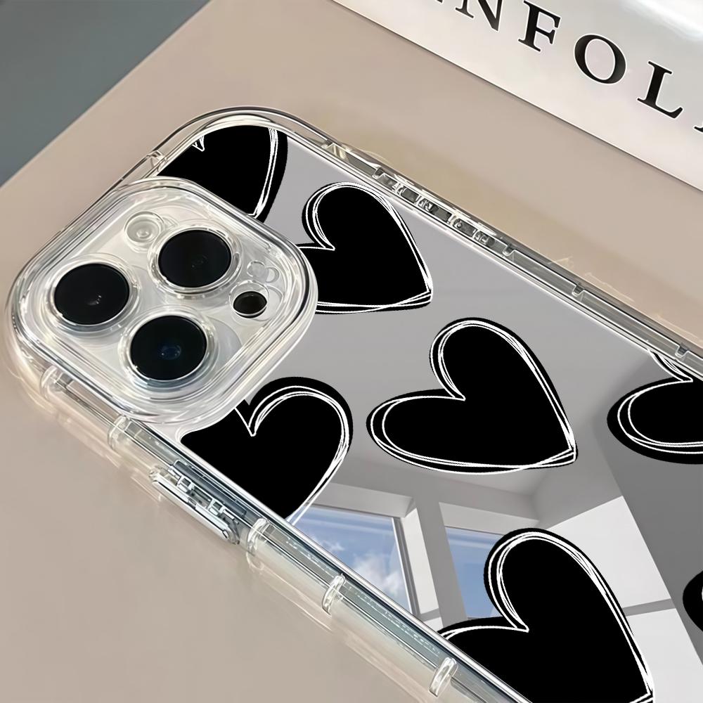 Phone Case For iPhone 17 16 15 14 13 12 11 Pro Max XS X XR 7 8 Plus Make Up Mirror Shockproof Soft Popular Cute Love Heart Cover