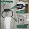 4-Pieces Bathroom Hardware Set, Adhesive Matte Black Bathroom Accessories Including 16in Bath Towel Bar, Toilet Paper Holder, Towel Ring, Hooks,