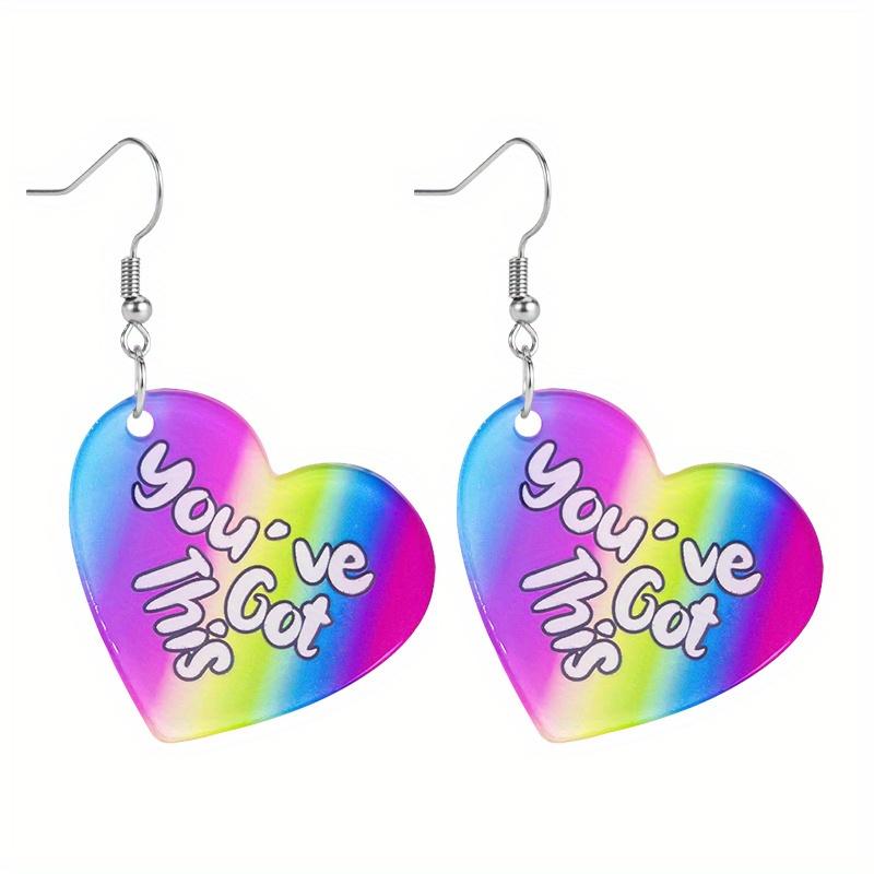 Y2K Love Heart Pattern Acrylic Drop Earrings for Women Girls Colorful Peach Heart LGBT Stud Earrings Lover Jewelry Christams Valentine's Day Gifts