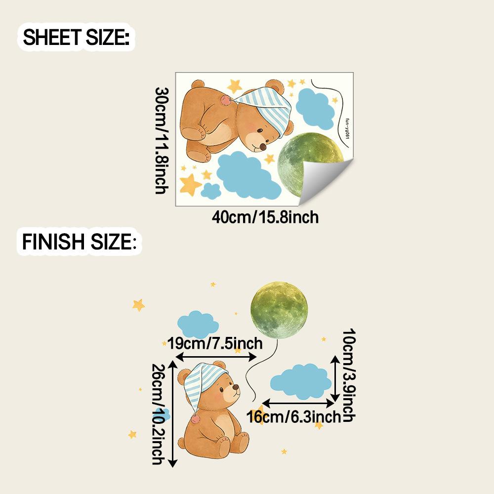 

Nightlight Cartoon Bear Wearing A Sleeping Cap and Starry Sky Bedroom Wall Decoration Stickers 30*40cm/fun-yg061