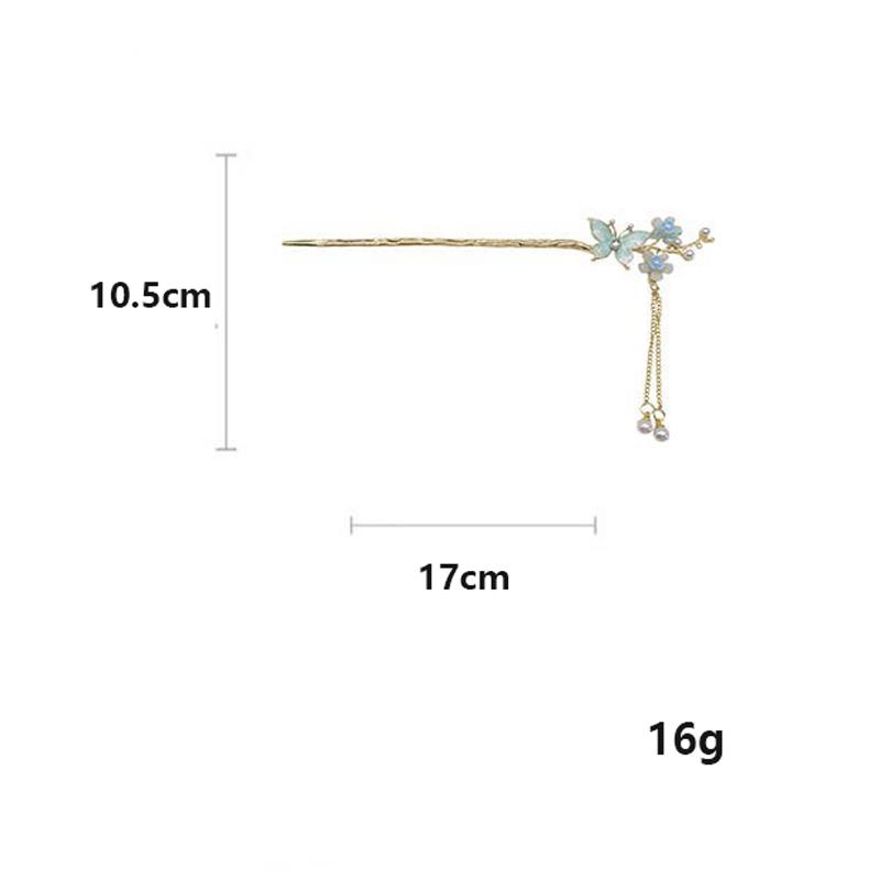1Pc Vintage Romantic Metal Hair Stick Women Butterfly Flower Pearl Tassel Hair Pin Exquisite Elegant Daily Wear Hair Accessories