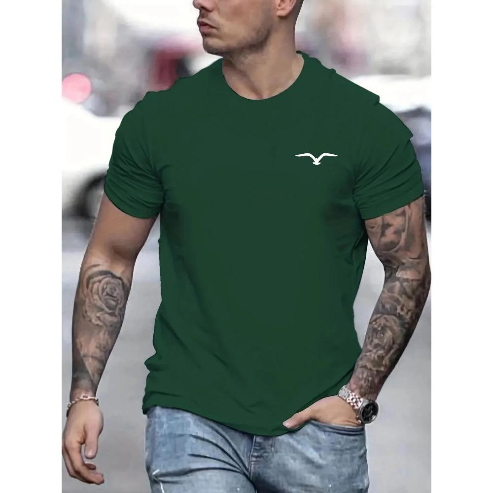 Men's 100% cotton summer loose and comfortable Bird Graphic printed slim fit casual sports round neck short sleeved T-shirt top