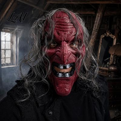 Retro Style Halloween Mask Witch with Realistic Wrinkles & Fangs Plastic Scary Creepy Cosplay Prop Costume Face Mask for Party Escape Room