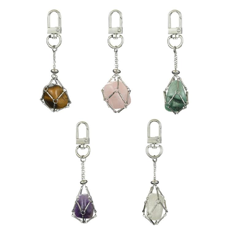 Practical Mesh Bag Keychain Delicate Stone Pendant Key Rings Charm Decorations