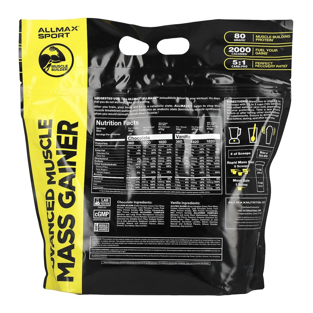Sport, Allmass™, Advanced Muscle Gainer, Chocolate, 2.27Kg(5Lbs)