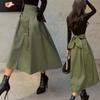 Jupes Femmes Mode Coréenne Couleur Unie Grande Amplitude Jupe Dame Jupe Longue Automne Sauvage Taille Haute Nœud Jupes Slim