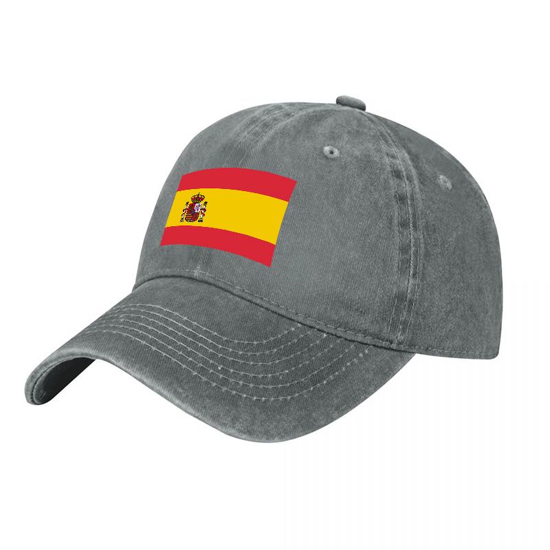 Spain Flag Embroidered Washed Cotton Baseball Cap Classic Adjustable Hat for Unisex and Women Casual Outdoor Wear Style