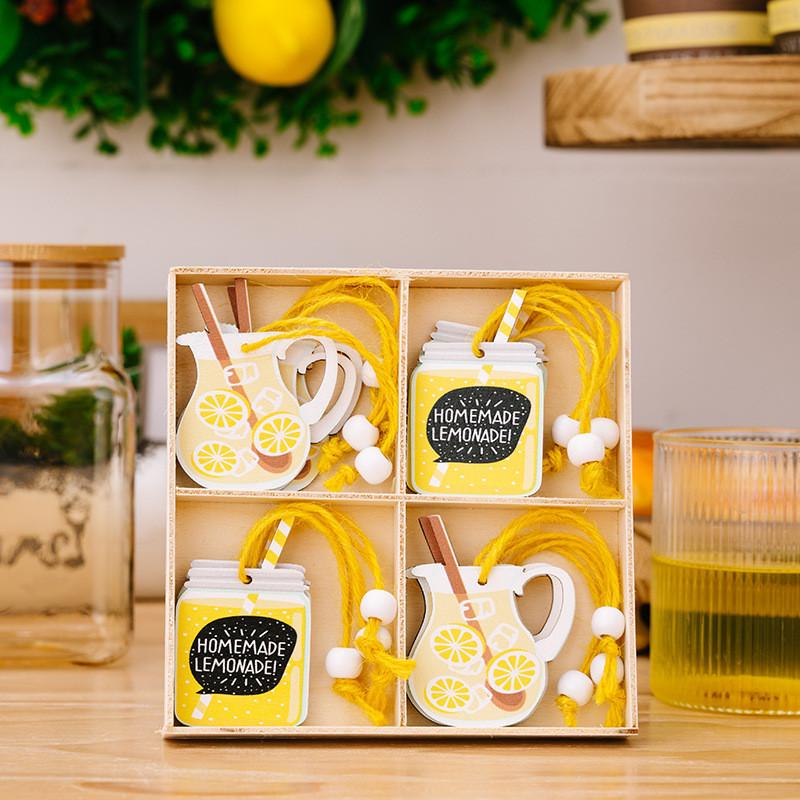 

Playful Lemon Motif Wooden Hanging Decoration Set With Four Compartments For Summer Style Lemon D
