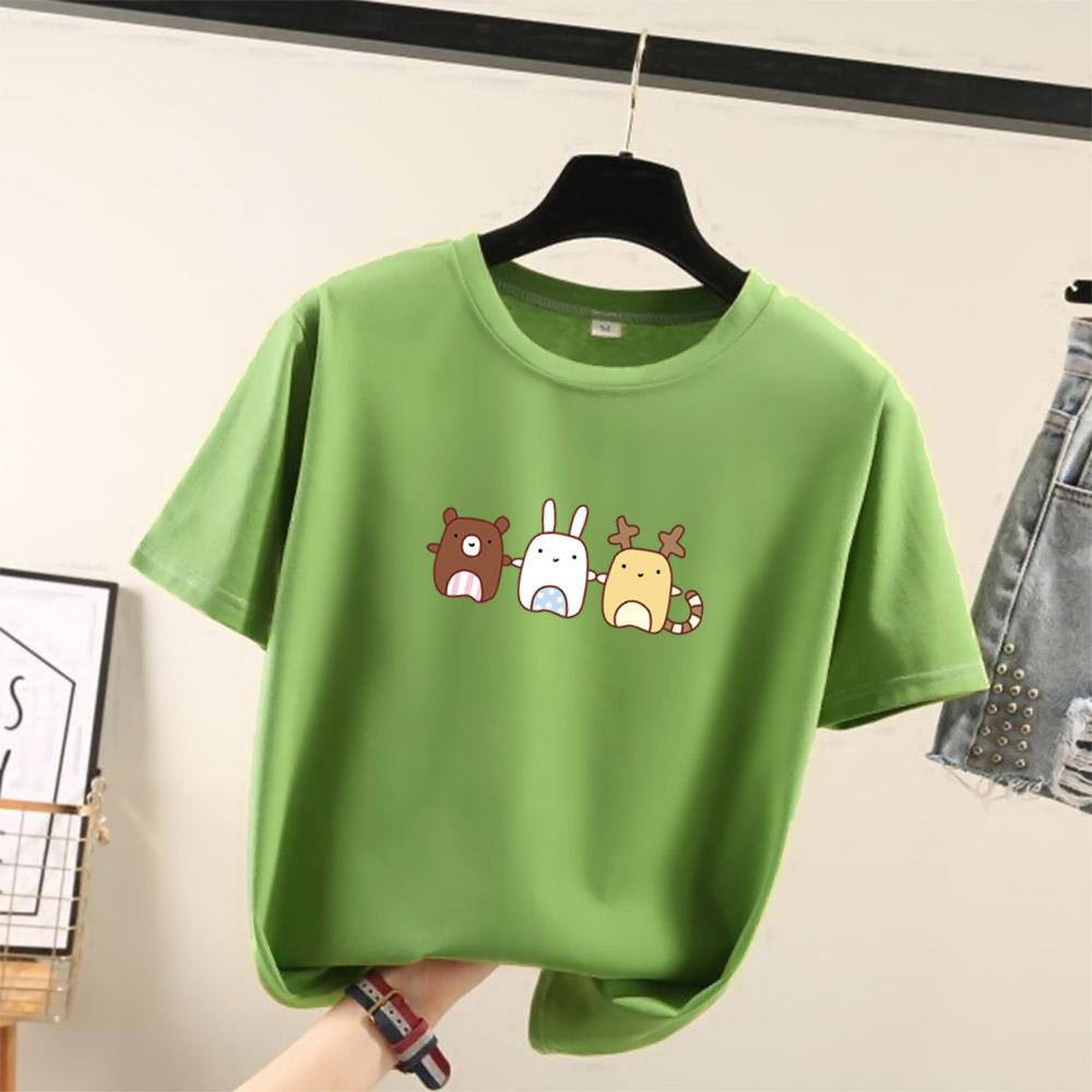 

Футболки с коротким рукавом с милым мультяшным принтом в стиле Харадзюку для женщин 2025 года, летняя повседневная свободная студенческая футболка для молодых девушек, топы Y2k 3XL зелёный