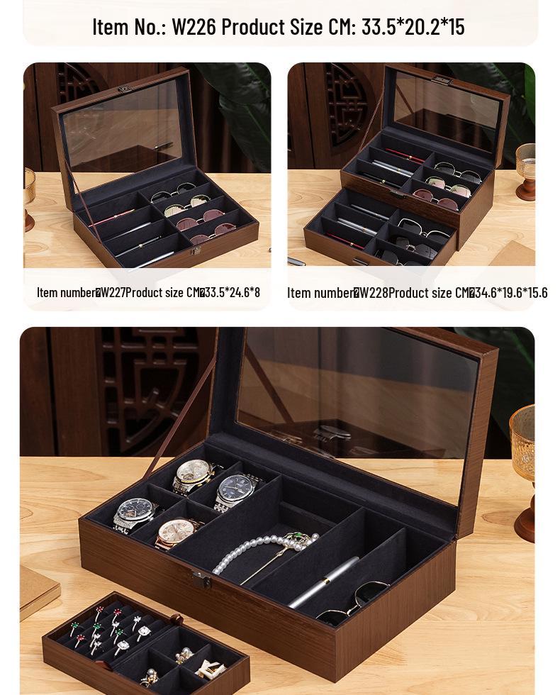 2025 Walnut Wood Grain Watch & Sunglasses Storage Box