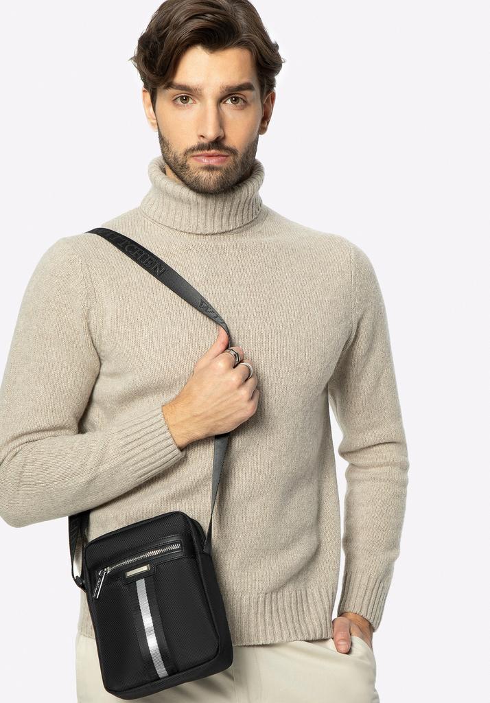 Wittchen Heren Messenger Bag Met Decoratieve Lint, Zwart, Zwart Polyester