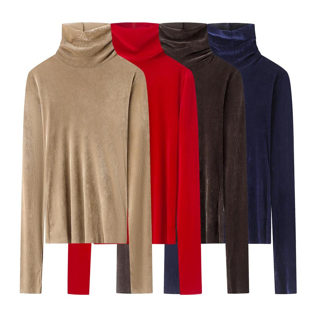 Autumn 2025 Velvet Slim-fit High-neck Long-sleeve Women's Top