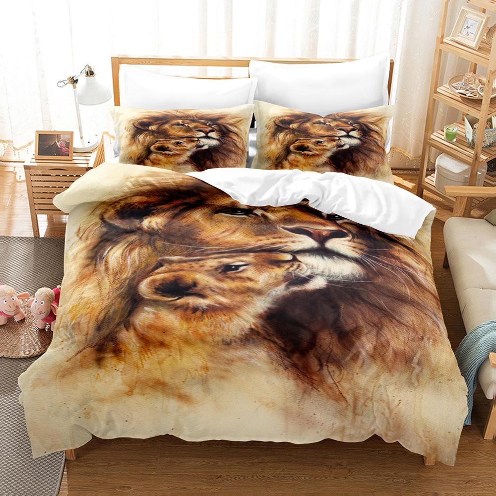 3D Wildes Tier Bettwäsche-Set Löwe Bettbezug Kissenbezug 2/3-teilig DE135 * 200 Volle Größe Tierdruck mit Reißverschluss Weiches Heimtextil