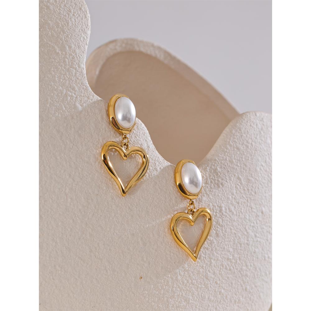 Yhpup Neuheiten Imitierte Perlen Herz Liebe Mode Klassische Ohrringe PVD-beschichtet Elegant Täglich Basic Schmuck Allergieprävention Geschenk