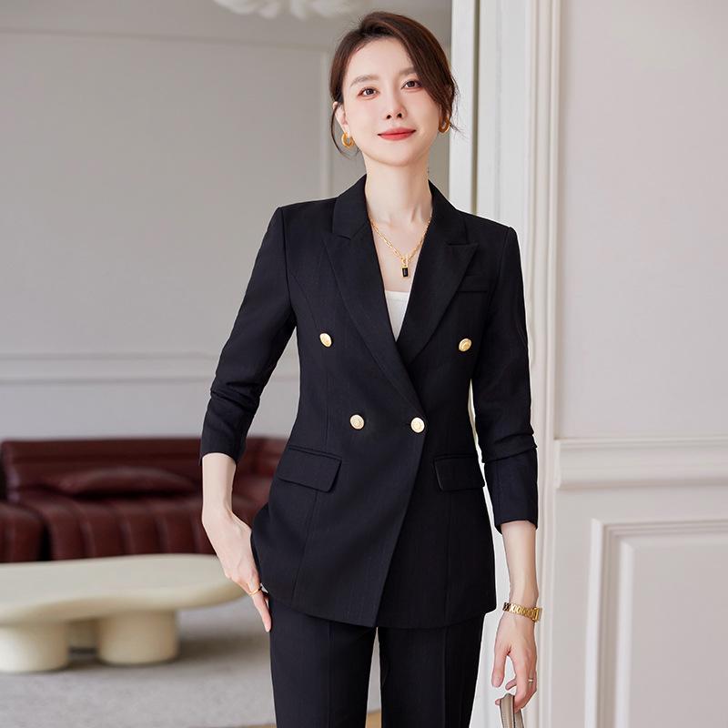 Women's Professional Black Suit Set for Interviews and Work - Formal Spring/Autumn Style