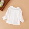 Camisa de Menina Colarinho Bordado Blusa de Manga Comprida para Menina Bebê Fofa Idade 2-6 Camisa Infantil Branca