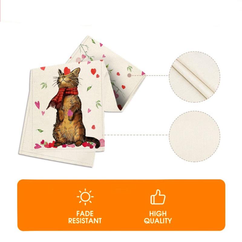Valentine's Day Table Flag Cat Branch Heart Pattern Table Decoration Indoor Outdoor Home Party Decoration