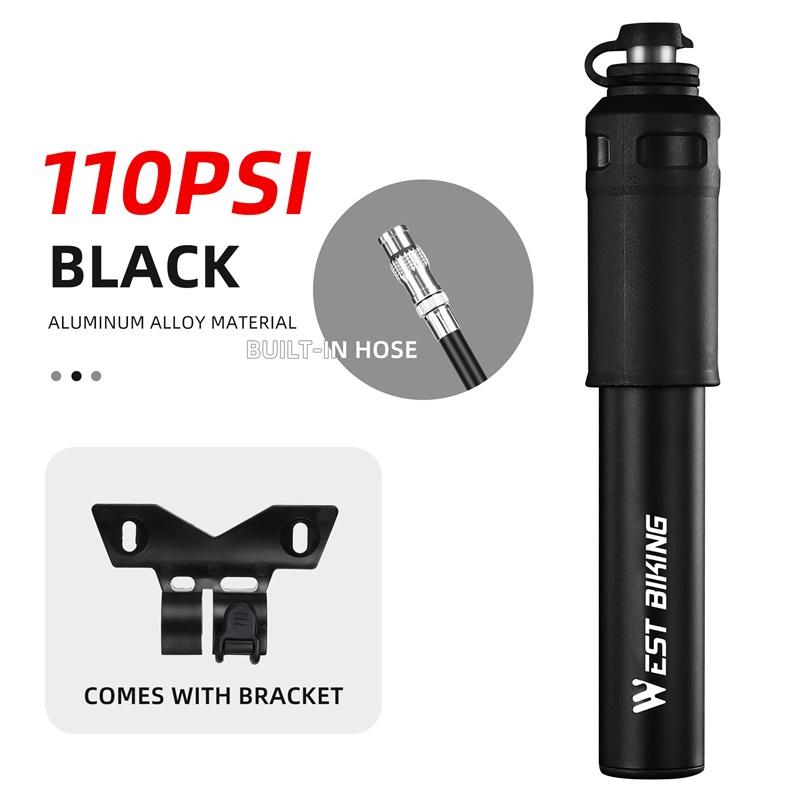 WEST BIKING Mini Portable Bicycle Pump 110PSI Hand Air Pump MTB Road Bike Tire Inflator With Extension Hose Cycling Accesories