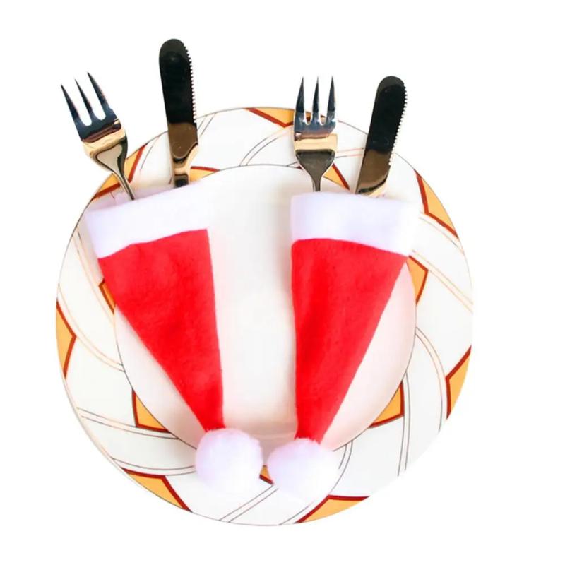 Christmas New Year Tableware Knife and Fork Storage Set Personalized Mini Red Elderly Hat Decoration Home Decoration Accessories