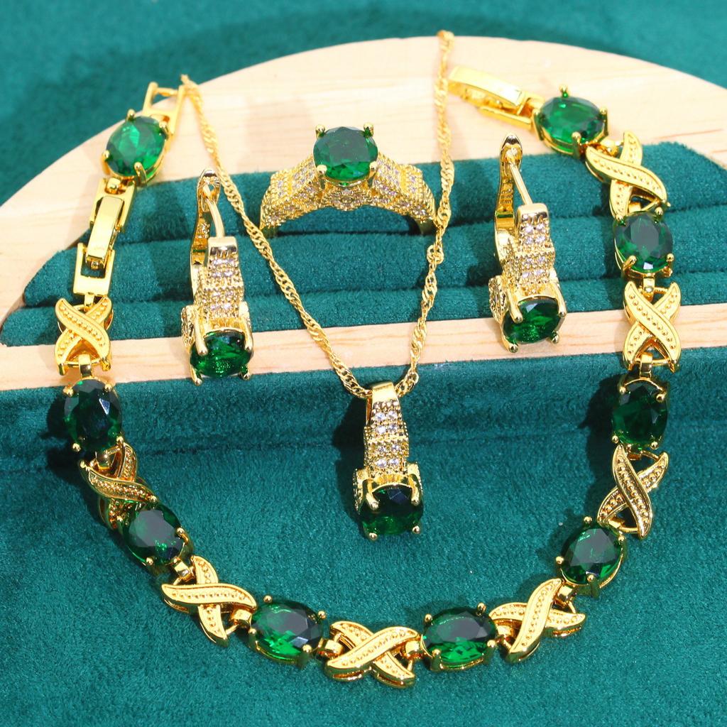 Europe and The United States Exquisite Popular Bride Zircon Chain Necklace Bracelet Earrings Wedding Dress Accessories