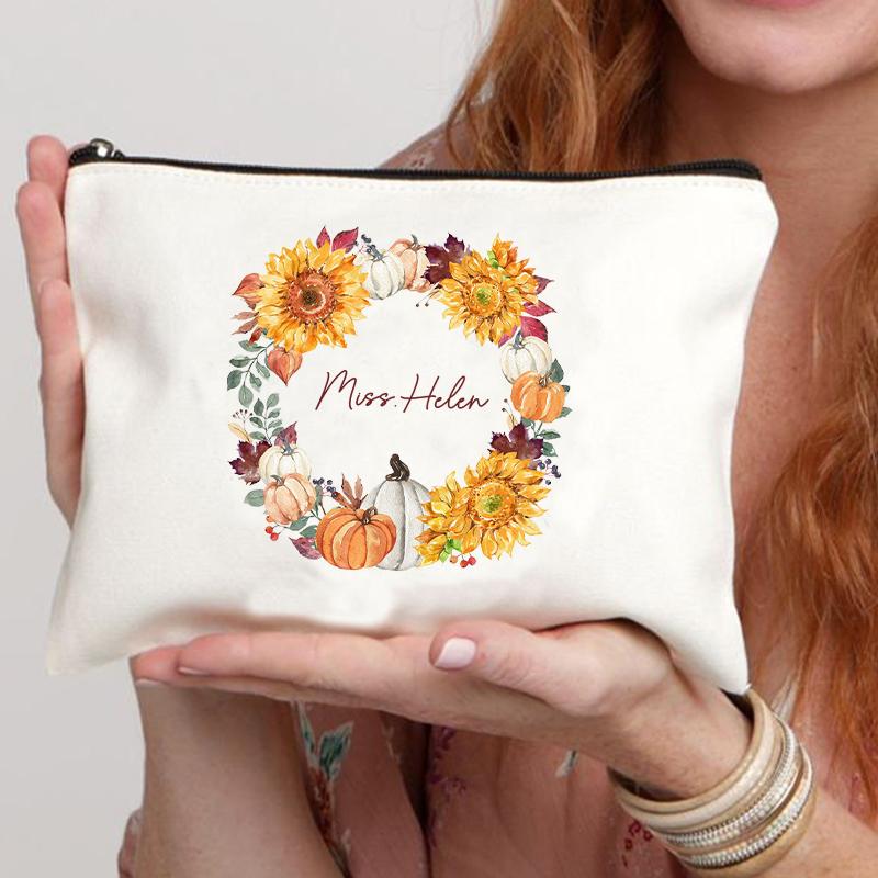 Garland Personalized Name Canvas Cosmetic Bag Travel Zipper Storage Toiletry Bags Retro Pencil Case Teacher Bride Gift Customize