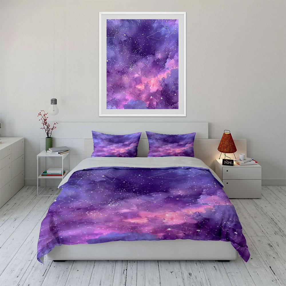 Purple Galaxy Constellation Set Bedding Duvet Cover Set Duvet Cover Pillowcases (1 * Duvet Cover 2 * Pillowcases, without duvet insert)