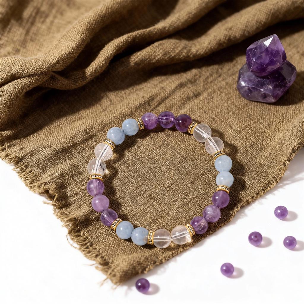 Festive Gifts Amethyst Aquamarine Clear Crystal Beaded Bracelet Natural Spiritual Fashion Jewelry For Women Daily Wear Gift Ideal For Clarity