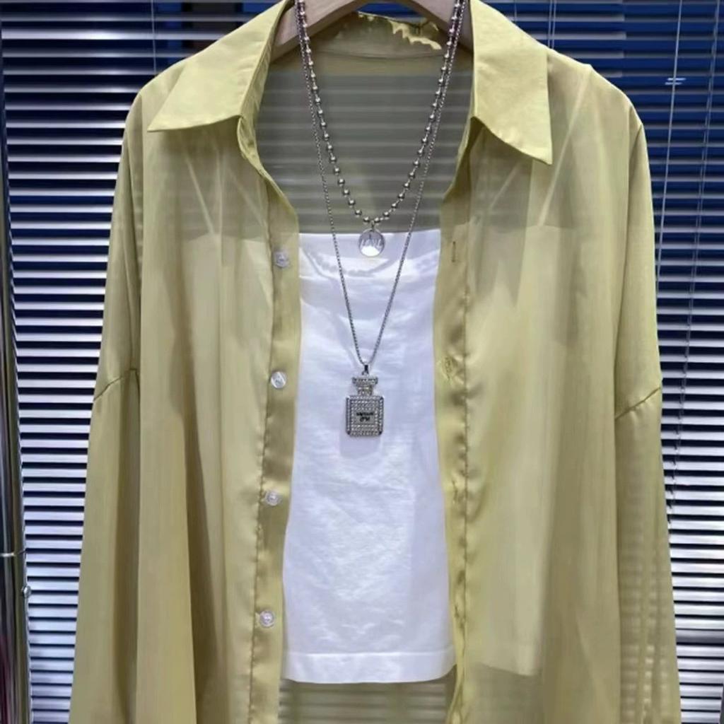 Perlglanz Helles Garn Damen Sommer Design Sinn Dünn, Leicht Transparent Langärmlig Schick Lässig Lockeres Hemd