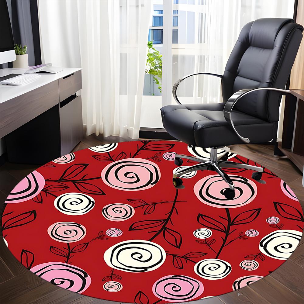 1 Stück Blumige Rosen Büro Runder Teppich, Innenmatte Geeignet Für Büro, Unter Bürostühlen Schlafzimmer Wohnzimmer Heimdekoration, Raum Deko u07