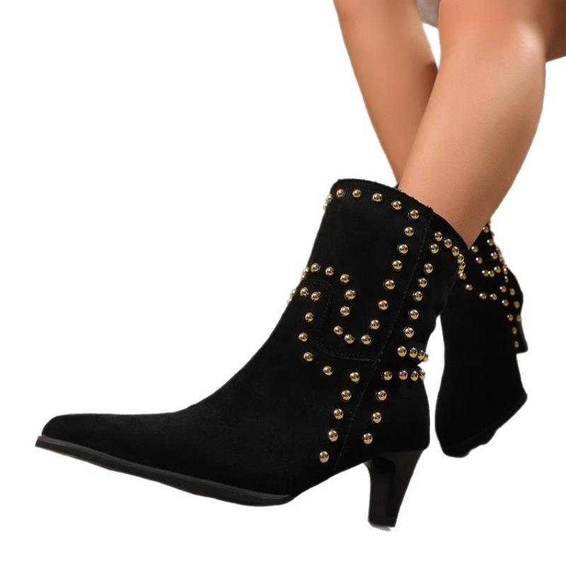 Women's Plus Size New Autumn Nubuck Rivet Stiletto Mid-Calf Martin Boots